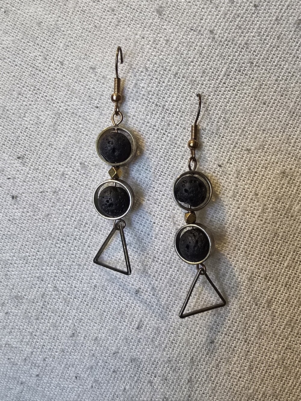 Black Lava Stone Drop Earrings with Triangle Accent